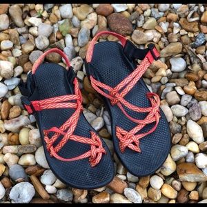 Orange and yellow Chaco sandals